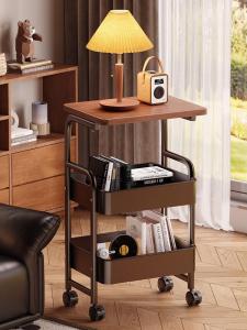 ตู้เก็บของแบบเคลื่อนที่ขนาดเล็ก ชั้นวางของ รูปทรงหัวเข็มขัด สำหรับโซฟาในห้องนั่งเล่น ด้านข้าง โต๊ะกาแฟ ด้านข้าง ด้านนอก ด้านข้าง