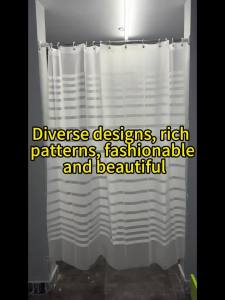 1pc White Horizontal Stripe Shower Curtain Modern Minimalist Bath Decor Luxurious Waterproof PEVA