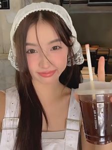 ผ้าคลุมศีรษะผู้หญิง ผ้าโพกหัว ผ้าคลุมศีรษะ สไตล์ห่วงผม ห่วงผมสามเหลี่ยม แต่งลูกไม้ ลายดอกไม้ ลายตารางหมากรุก สไตล์ฝรั่งเศ น่ารักและหวาน