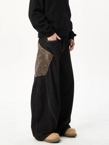 กางเกงยีนส์ทรงหลวมสไตล์อเมริกันย้อนยุคสีดำลายมังกร กางเกงยีนส์ทรงหลวมสำหรับผู้ชายและผู้หญิง กางเกงขายาวทรงหลวมสบายๆ ทรงหลวม