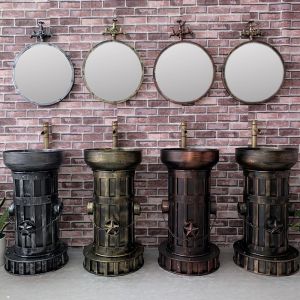 Iron Retro Creative round Pedestal Basin Bathroom Floor Inter-Platform Basin Industrial Style Loft Integrated Stylish Sink