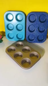Khuôn nướng bánh cupcake muffin rau câu 6 ô loại to dày - T0465