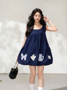 KEIKO | Patchwork Artistic Intellectual Sweet Sleeveless U-Neck Vest Short Dress