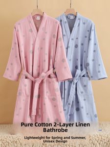 Pure Cotton Bath Robe Men Women Thin Layer Breathable Quick Dry Sleepwear Couples Bath Gown Home Swimming Pool Hotel Towel