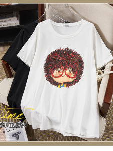 Extra Large Size Pure Cotton Short Sleeve T-Shirt Women Summer Loose Fit Shoulder Printed Korean Style Casual Cotton Tee