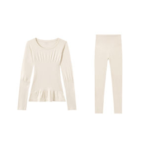 Semir Womens Slim Fit Elastic Underwear Set Light Thin Style Pure Color Versatile Base Shirt Casual Home Leisure Long Sleeve round Neck