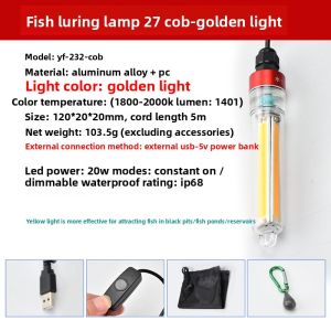 Underwater Fishing Attractant Light Yellow Green White Light with Swordfish Upturned Mouth Boat Fishing Light Night Raft Fishing Lamp Gather Fish Lamp