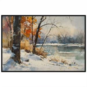 Tranh phong cảnh mùa đông màu nước. Tranh treo tường dán tường canvas trang trí. CGI-1856