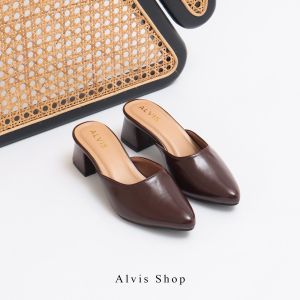 Alvis lisa sepatu selop motip polos tinggi hak 5 cm