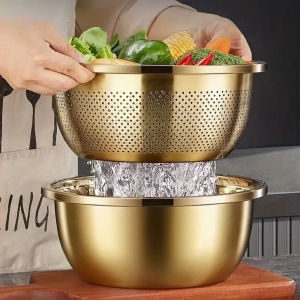2PC Stainless Steel Strainer & Steamer Set | Dishwasher Safe for Rice Pasta Veggies | Rustproof Heavy Duty Space Saving Tools