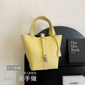 Handcrafted Birthday Gift for Girlfriend Sweet Lady Style Bucket Bag DIY Weaved Handbag Soft PU Leather Large Size Pure Color