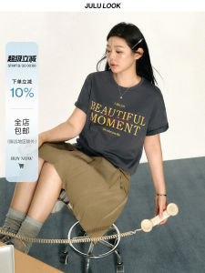 Loose Letter Print T-Shirt Short Sleeve plus Size Casual Style Cotton Blend Top for Plump Women Versatile And Stylish Basic