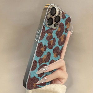 Blue Brown Leopard Print Phone Case for iPhone 17 pro Max New Apple 16 pro High-End Feel 15 plus Full Cover Anti-Fall 14 PM Niche 13 Womens Style 12 Simple Fashion 11 Protective Case