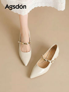 Agsdon | Pointed Toe Mary Jane Shoes Vintage One-Strap Leather