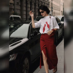DANTING | Korean Style Printed Fashionable Two-Piece Set Red