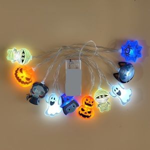 Halloween LED String Lights Ghost Pumpkin Cat Spider Web Battery Operated Fairy Lights Halloween Party Decorations