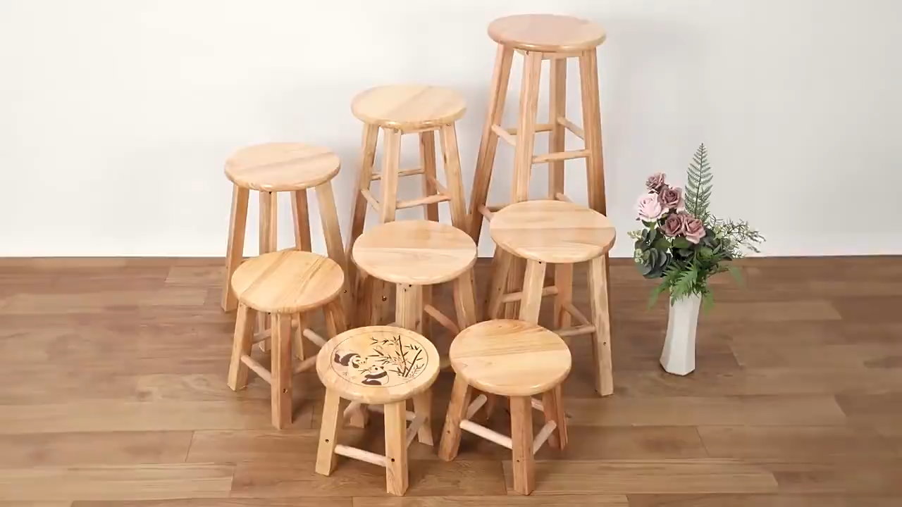 สูงสุด 45/60/70/80เก้าอี้สูง สตูลบาร์วัสดุไม้เนื้อแข็ง ป้องกันการลื่นไถลเก้าอี้สูง ความมั่นคงสูงเก้าอี้บาร์