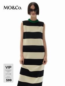 MO&Co. | Dopamine Color-block Lightweight Vintage Striped Long Dress