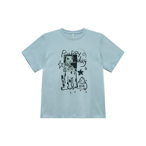 Dots Dog Print Fashionable Cotton Short Sleeve T-Shirt