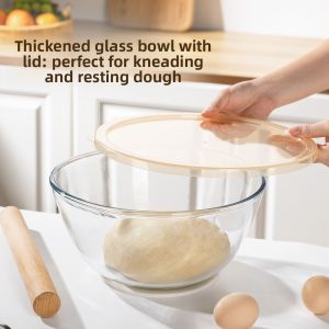 Food Grade Glass Bowl with Lid for Dough Mixing Kitchen Use Baking Egg Beating round Shape Durable Material Stackable Bowl