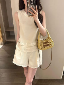 Shalldoer | Bộ đồ hai mảnh thời trang nữ mùa hè mới về thường ngày cao cấp không tay áo vest + quần short viền hoa