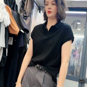 เสื้อยืดคอโปโลแขนสั้นผู้หญิง สไตล์เกาหลี ทรงหลวม สไตล์เกาหลี แขนกระดิ่ง ผ้าฝ้าย ฤดูร้อน 2025 เสื้อตัวเล็กสีพื้น