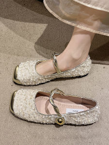 French Shiny Sequin Mary Jane Flat Bottom Shoes Womens New 2025 Spring Color Block Elegant Evening Gentle Shoes Slip-On