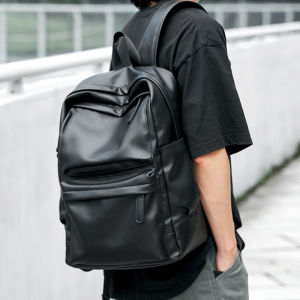 MOYYI Leather Backpack for Men Waterproof Business Backpack Laptop Backpack fit 15.6 inch Travel Hiking Daypack Black