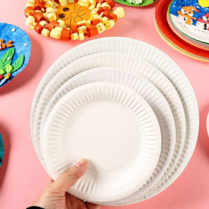 50pcs Paper Plate Disposable Party Tableware Bone Spitting Plate Picnic Plate Childrens Drawing Diy White Cardboard Decora
