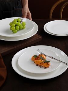 Mâm Cỗ Ăn Tối Bằng Gốm Sứ Sáng Bóng Màu Trắng Tinh Khiết Bề Mặt Nổi Họa Tiết Mờ Mâm Cỡ Nhỏ Thiết Kế Sáng Tạo Phong Cách Châu Âu Thường Ngày