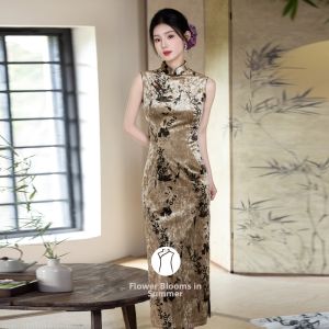 Chinese Style Elegant Velvet Qipao Dress