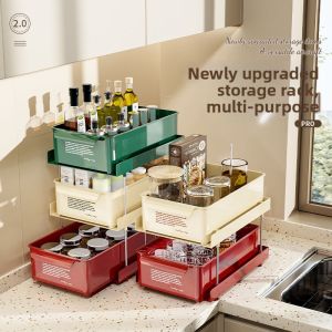 High Aesthetic Value Retractable Double Layer Kitchen Organizer Spice Rack