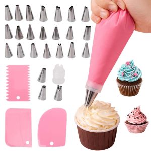 29-Piece Cream Piping Bag and Tip Set Cake DIY Decorating Kit with Multi Stainless Steel Nozzle Reusable Kitchen Pastry Cake Baking Tool