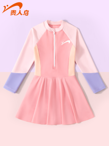 Childrens One-Piece Swimsuit Long Sleeve Girls Swimming Costume Sun Protection Swimwear Guiren Bird Brand YY08 Style