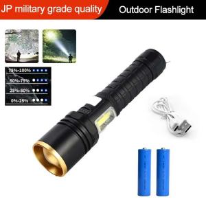 Flashlight LED Outdoor Flashlight High-Power Rechargeable Flashlight Portable Side Light Waterproof Long-Distance Lighting USB Fast Charging 9000mAh Large Capacity Battery
