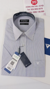[Việt Tiến Sale] Sơ Mi Ngắn Tay - Regular (Suông) - Vạt Bầu - Kẻ sọc xanh dương- size 37 (lẻ size)