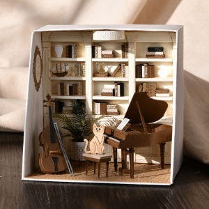 ตุ๊กตาไม้ขนาดเล็กสำหรับทำของตกแต่งห้องนอนในบ้านของเล่นห้องพร้อมชุดเฟอร์นิเจอร์พร้อมไฟ LED สำหรับเป็นของขวัญของตกแต่งบ้าน