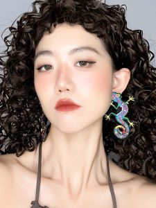 Exaggerated Ethnic Style Embroidered Earrings Original Design Fashionable New Chinese Style Clip-Ons for Women Mixed Material