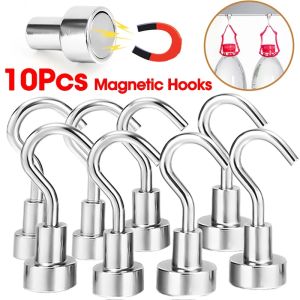 1/10Pcs Metal Magnetic Hooks Hanger Wall-mounted Heavy Duty Home Keys Coat Hanging Kitchen Bathroom Storage Tool