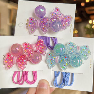 2PCS New Colored Sugar Bow Lovely Girls Elastic Hair Bands Kids Princess Hair Accessories Children Hair Ties Baby Headwear