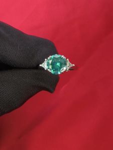 Diamcity (Free Gra Certificate) 3 Karat Delapan Hati dan Delapan Panah Pt950 Biru Hijau Moissanite Cincin Terbuka Wanita Diskon Besar Perhiasan