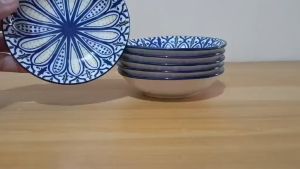 PORCELAIN PALACE MOROCCAN BLUE & YELLOW SIZE 4.3 INCHES DIAMETER 1 INCHES HEIGHT SOY DISH / MICROWAVE SAFE
