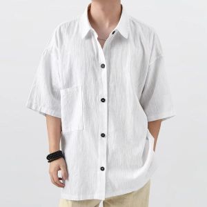 JIARONG | Áo Sơ Mi Nam Cổ Điển Vải Linen Tay Ngắn Mát Mẻ Thoáng Khí Phong Cách Casaul Mùa Hè
