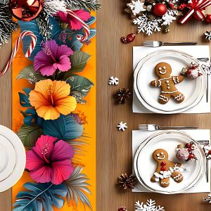 High-Saturation Tropical Floral Table Runner Washable Rectangular Versatile Table Runner Decor