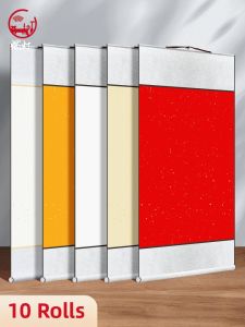 RANDENG | Wannian Red Sprinkled Gold Raw-to-Semi-Processed Xuan Paper Scroll for Calligraphy and Painting 10 Rolls