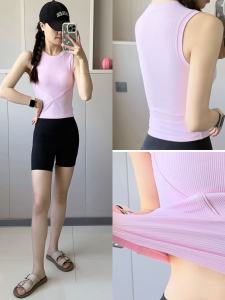 Womens Sports Tank Top with Chest Pad Shockproof Fitness Set Quick Dry Cycling Pilates Yoga Vest Fitness Clothes