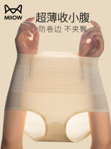 Cat Woman Ice Silk Seamless High Waist Briefs Womens Underwear Butt Lifting Strong Abdomen Control Slimming Belly