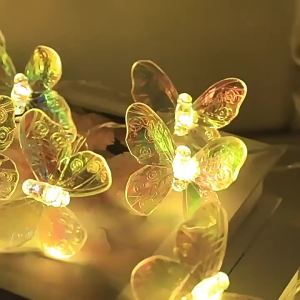 Solar LED Butterfly Fairy String Lights Outdoor Night Lamp Curtain Lights for Girls Bedroom Birthday Wedding Party Decor