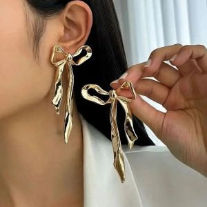 SHIXIN Fashion Design Gold Color Bow Pendant Earrings for Women Vintage Long Tassel Drop Earrings Ladies Jewelry Gift 2025 New