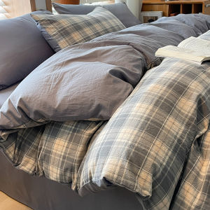 SHAYA | Simple Checked Pure Cotton Bed Sheets Set